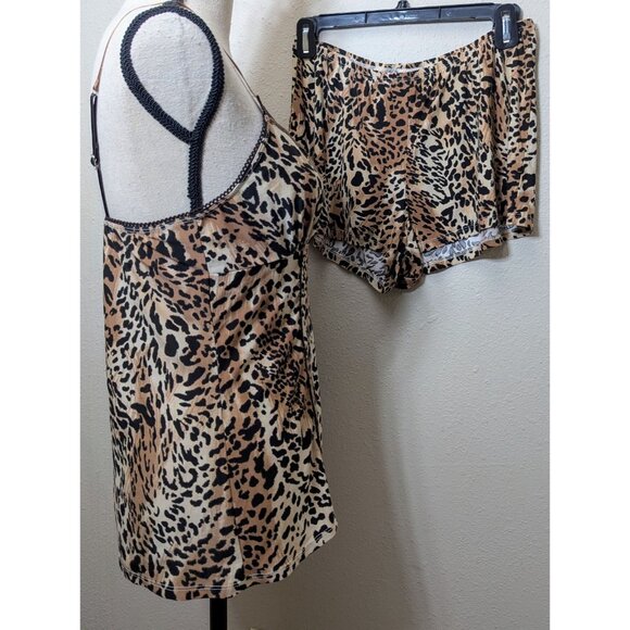 Womens Size Small 2 Pc Babydoll Cami & Shorts Pajama Set Leopard Vintage Retro - Picture 4 of 16